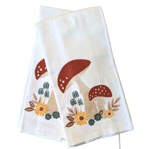 Ritz Wild Mushroom Cluster Kitchen Towels 2pc Fall Floral Leaves Cotton Gift NEW